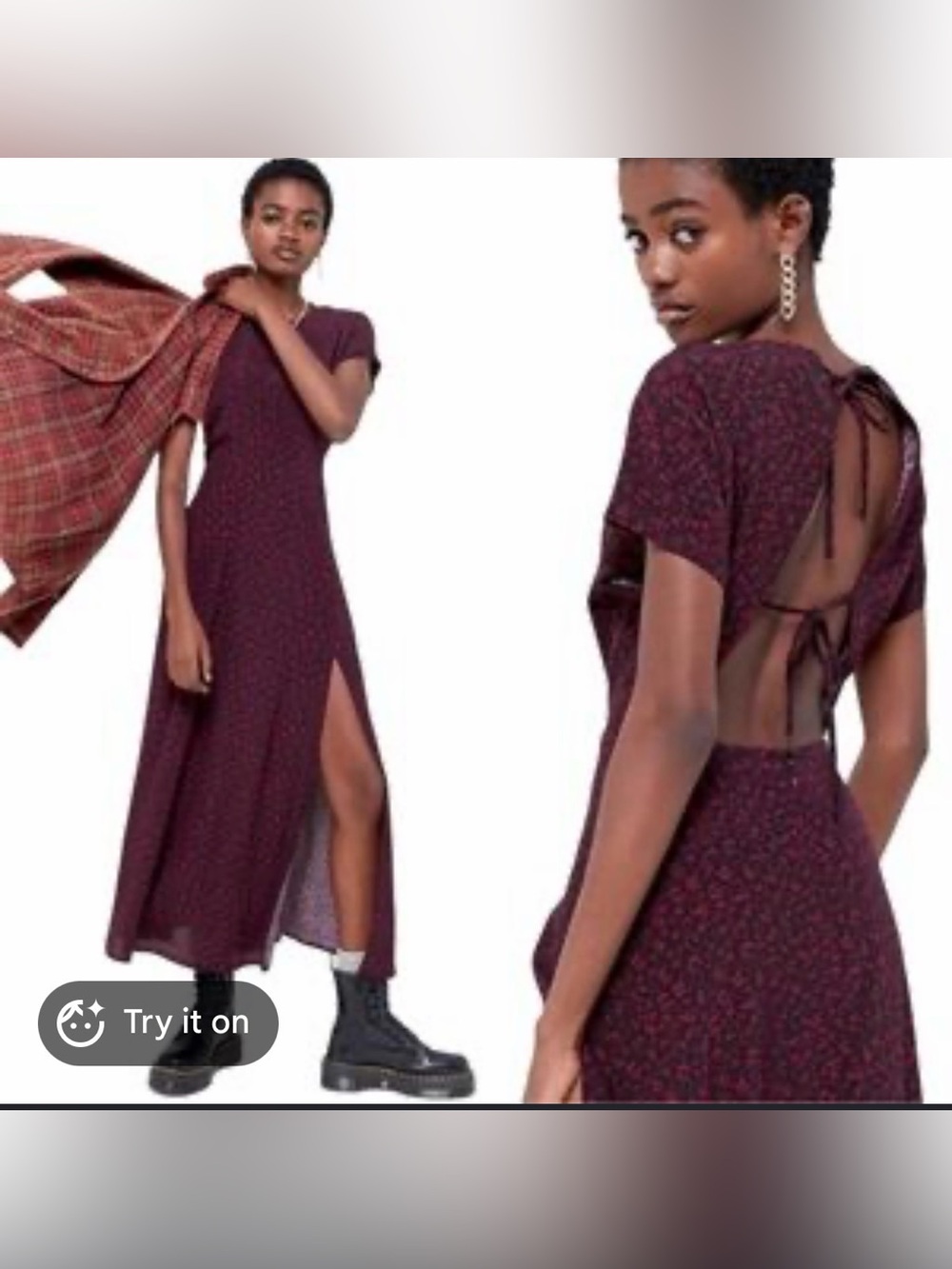 Urban Outfitters Burgundy Floral Backless Maxi Dress